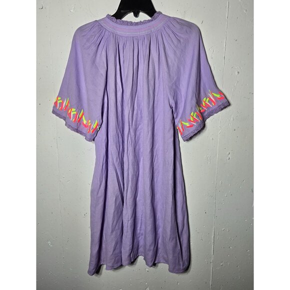 Jodifl Purple Embroidered V-Neck Knee Length Dress Size Medium Neon Easter Date - Picture 2 of 10